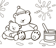 NUK colouring page with two funny bears