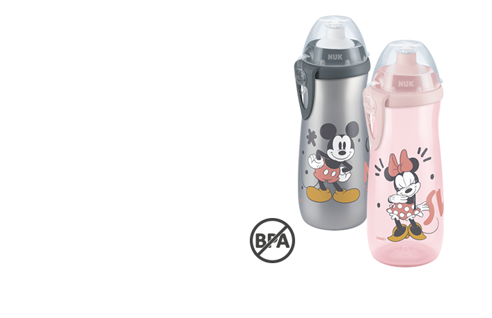 NUK Disney Mickey Mouse Sports Cup 450ml mit Push-Pull-Tülle, grau/weiß und rosa, BPA frei 