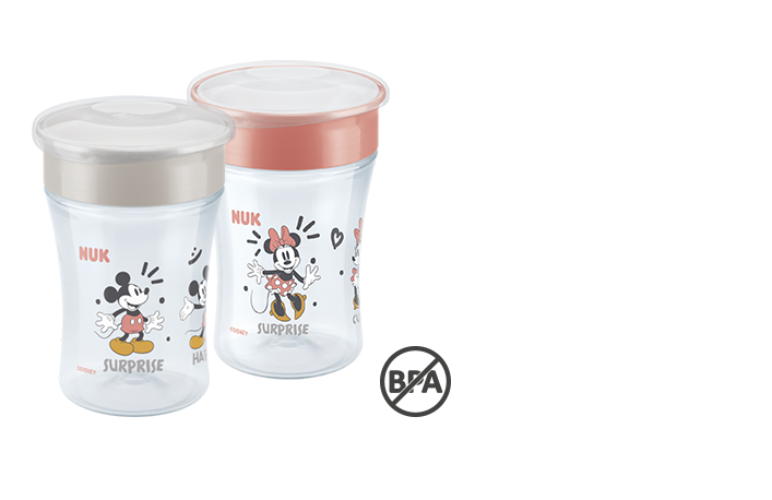 NUK Disney Mickey Mouse Magic Cup 230ml mit Trinkrand und Deckel, rot und grau, BPA frei