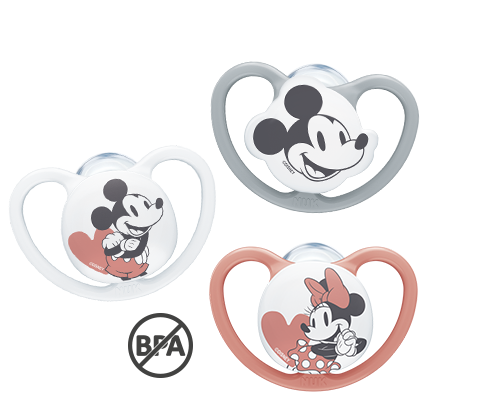 NUK Disney Mickey Mouse Space Silikon-Schnuller, rot, weiß und grau, BPA frei 