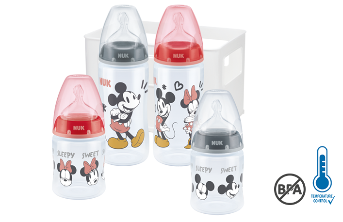 NUK First Choice+ Disney Mickey Mouse Starter Set mit Temperature Control, BPA frei, No colic
